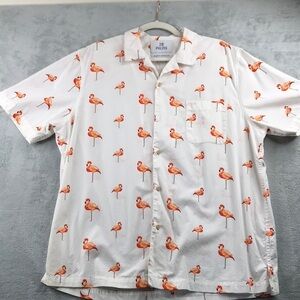 28 Palms Relaxed Short Sleeve Button Down W/ Flamingos Size L